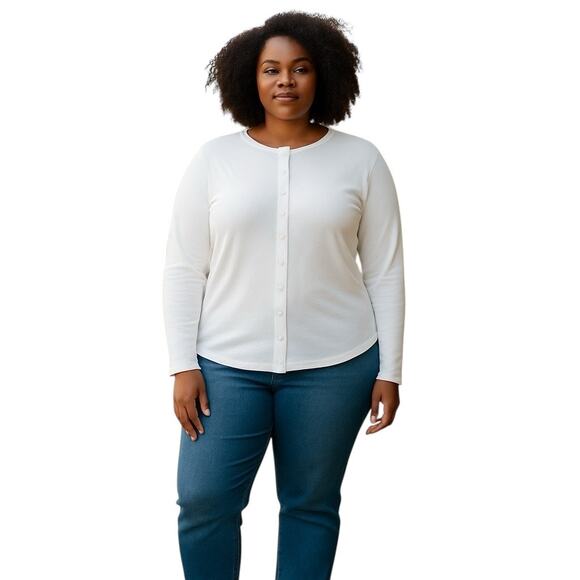 Unbranded Sweaters - Women White Lightweight Ribbed Button Front Long Sleeve Cardigan XXL NWOT